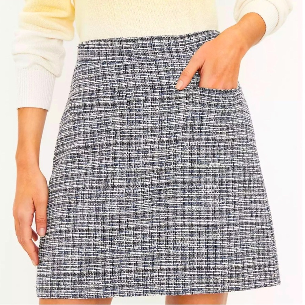 LOFT NWT Tweed Pocket Shift Skirt woman size 12 petite blue & white